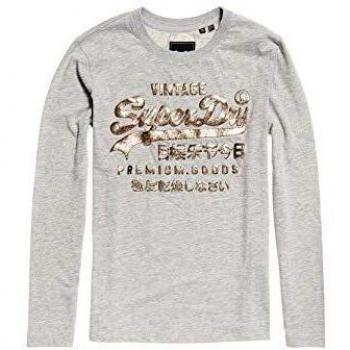 Superdry Premium Goods - Camiseta de Manga Larga metálica - Gris - 36