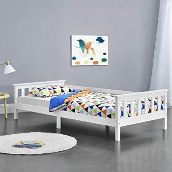 Cama para niños Nuuk 90 x 200 cm con Somier, Área de Almacenamiento y Protección contra Caídas - Blanco