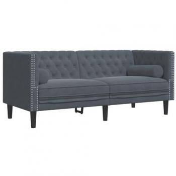 Sofá Chesterfield 2 plazas con cojines terciopelo gris oscuro