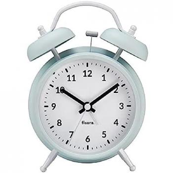 Reloj Despertador Analógico Sin Tic-Tac con Luz LED Nocturna - Fisura Menta y Blanco, 9 cm Esfera, Metal y ABS