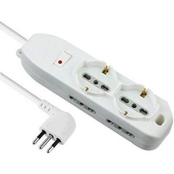 Multipresa Electraline 62047 con interruptor, 6 tomas (2 Schuko + 4 Bivalentes), color blanco, cable de 2 metros