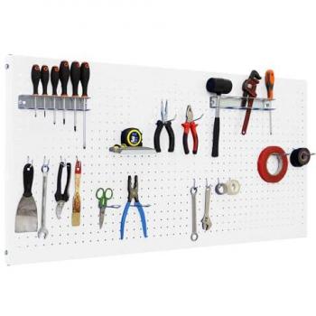 Panel de Herramientas Pared SimonRack, Organizador de Herramientas, Incluye 14 Ganchos y 3 Soportes, Dimensiones 1200x600 mm, Color Blanco - Simonwork