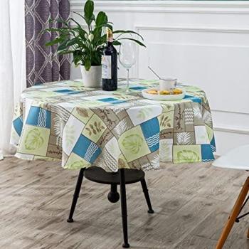 DALINA TEXTIL Mantel de Mesa Antimanchas Redonda de Estampado Cuadros Hojales Tejido Impermeable