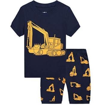 MIXIDON Pijama Corto para Niños Pequeños con Diseño de Dinosaurio y Tren de Algodón PJS, 2 Piezas, Ropa de Dormir para Niños