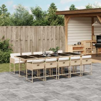 11-Piece Beige Poly Rattan Garden Dining Set with Cushions