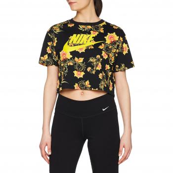 Nike W Nsw Ss Aop Floral Camiseta, Mujer, Negro, Medium