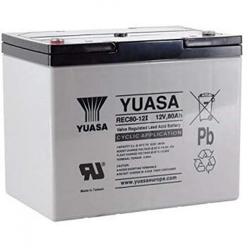 Batería Yuasa REC80-12 80Ah 12V AGM de plomo ácido, cíclica, dimensiones 259mm x 168mm x 213mm, terminales M6