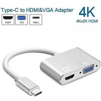 Adaptador Convertidor USB-C a HDMI + VGA 2K/4K Multiusos
