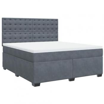 Cama box spring con colchón de terciopelo gris oscuro 180x200 cm