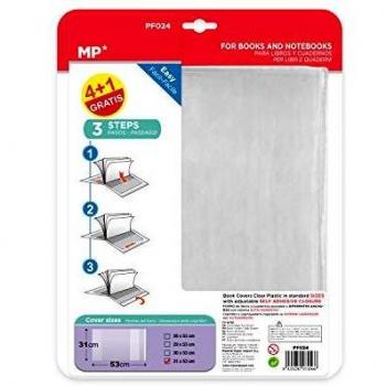 MP - Forro de Libros Autoadhesivo y Ajustable Transparente - Pack de 5 Unidades Forra Fácil 31x53 cm, PF024