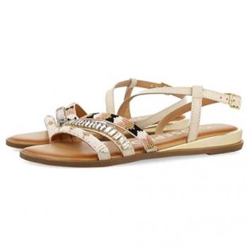 Sandalias Blancas de Mujer Legazpia con Piedras Multicolor y Mini Cuña