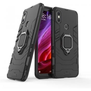 Funda Magnética Con Anillo Para Móvil Xiaomi Mi A2 Negro - Carcasa Magnética con Anillo Imán Antigolpes Resistente Rígida Dura con Soporte [Tecnología de Absorción de Golpes]
