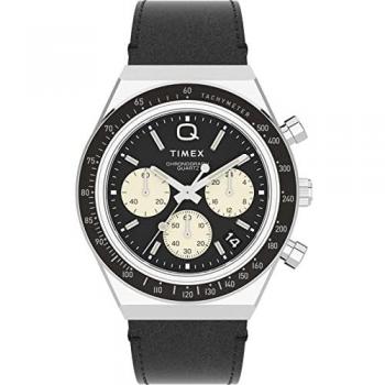 Timex Q Chronograph Men's Black and Brown Leather Watch - One Size