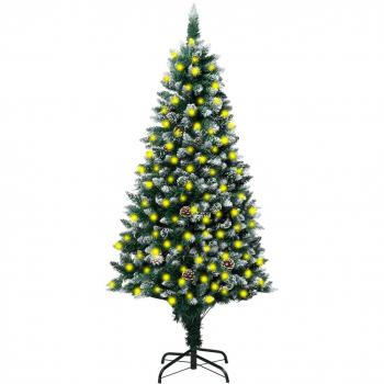Artificial Christmas Tree with LED Lights, Pine Cones, and Snow - 210 cm