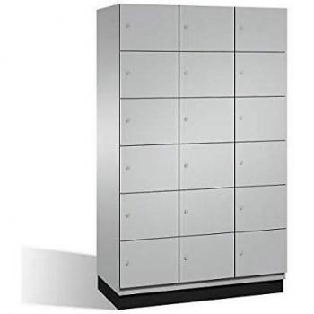 Armario de Compartimentos Bajo Llave Cambio C+P, 6 Taquillas, 3 Compartimentos, Acero Blanco Aluminio, B 1200 mm