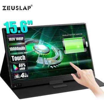 Monitor portátil ZEUSLAP P15BT - Pantalla táctil de 15.6 pulgadas, ultrafina, tecnología IPS, resolución HD, con batería integrada y conexión USB