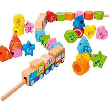 WOOMAX - Juego de arrastre en madera tren 35 piezas woomax