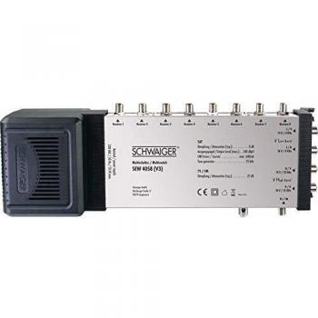 Multiswitch SAT Schwaiger SEW4058 - 5 Entradas (4 Satélite / 1 Terrestre) y 8 Salidas, Conmutador Múltiple para Distribución de Señal