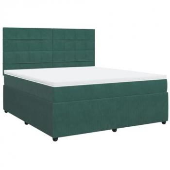 Cama Box Spring con colchón de terciopelo verde oscuro 180x200 cm