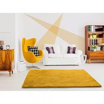 Alfombra Tipo Shaggy Lavable Alpaca Liso Mostaza 160x230 cm