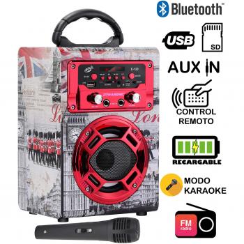 Dynasonic 120-1 - Mini Altavoz Bluetooth Portátil, Diseño Londres, Color Rojo