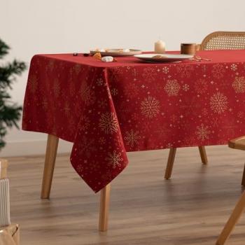 Mantel Jacquard Navidad Rojo con Hilo Dorado 140x140 cm Decoración Festiva
