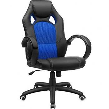 SONGMICS OBG56L Racing - Silla de Escritorio de Oficina Ergonómica Regulable con Ruedas, color Azul