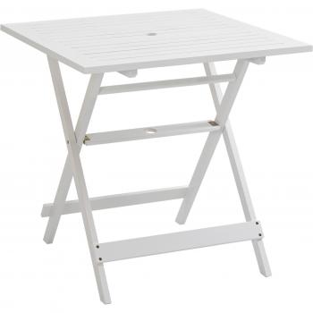 Outsunny Mesa de Jardín Plegable de Madera Maciza con Agujero para Sombrilla Cuadrada Exterior Camping Viaje Picnic Terraza Balcón 70x70x70 cm Blanco