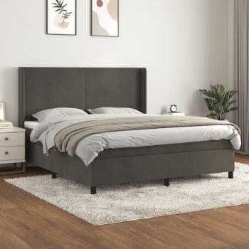 Cama box spring suave con colchón gris oscuro 160x200 cm de terciopelo