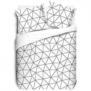 Funda Nórdica Hugo 100% Algodón Blanco/Negro 220 x 240 cm con 2 Fundas de Almohada 65 x 65 cm