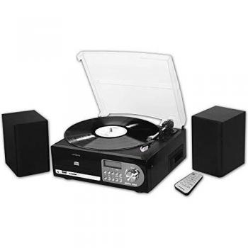 Giradischi Majestic TT-38R con CD, MP3, USB, SD y Cassetta - 33/45/78 RPM - Color Negro