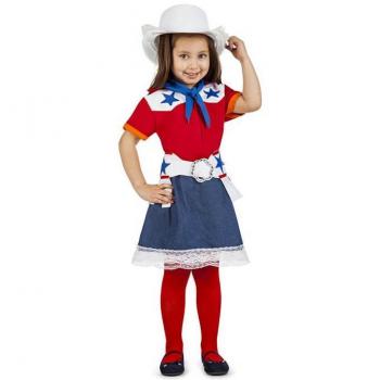 Disfraz de Vaquera Rodeo para Niña, Color Rojo-Azul, Talla 3-4 Años