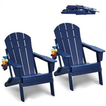 VEVOR All-Weather Portable Folding Adirondack Chair Set with Cup Holder and Relaxing Arms - 2 Pack