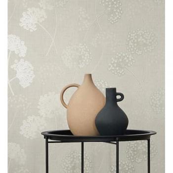 Papel Pintado Vinílico de Flores Diente de León en Relieve Estilo Nórdico Beige - Rollo 10 m x 0,52 m