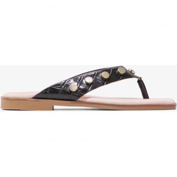 Sandalias planas de mujer negras en piel con punta cuadrada napa coco negro