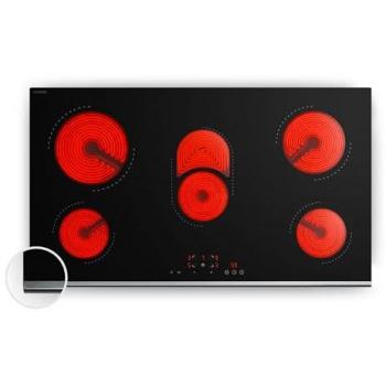 Klarstein Verosteel Placa Vitrocerámica 90 cm, 5 Zonas de Cocción, 8400 W, Diseño Minimalista y Fácil de Limpiar