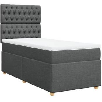 Cama box spring con colchón de tela gris oscuro 100x200 cm