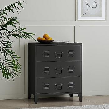 Cajonera Hämeenlinna de 3 cajones versátil en acero negro 72 x 60 x 40 cm - Diseño Industrial