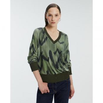 Camiseta de mujer estampada con cuello pico y manga larga Andam