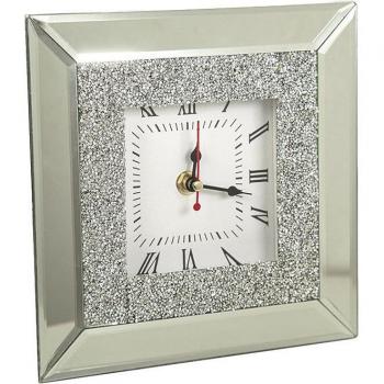 Reloj de Mesa Romimex Espejo con Cristalitos, Plateado, Dimensiones 20 x 5 x 20 cm