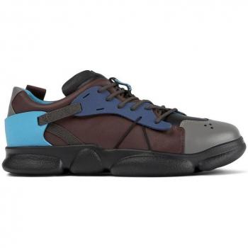 CAMPER Twins Men's Sneakers - Burgundy/Grey/Black, Size 45/11, Smooth Leather/Cotton Fabric