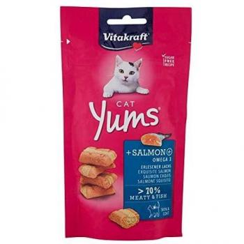 Vitakraft - Cat Yums, Snack Jugoso para Gatos con Salmón y Omega 3 - Pack de 9 x 40 g