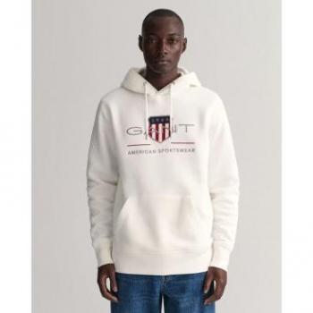 Gant Men's Archive Shield Hoodie with Logo Embroidery, Offwhite