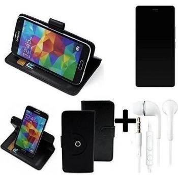 TOP SET: 360° Funda Smartphone para Archos Diamond S, negro + Auriculares | Función de stand Caso Monedero BookStyle mejor precio, mejor funcionamiento - K-S-Trade | Funda Universal Caso Monedero cubierta del tirón Monedero Monedero