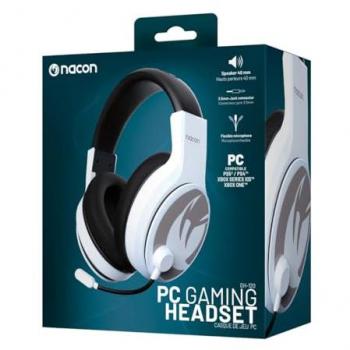 Auriculares Gaming Nacon GH-120, Estéreo para PC, Controladores de 40mm, Micrófono Ajustable, Color Blanco