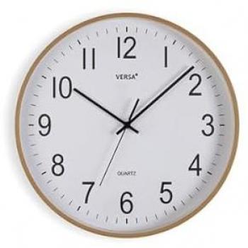 Reloj de Pared Versa Madera Clara 40 cm, Cuarzo, Plástico, MDF, dimensiones 5,5 x 40,5 x 40,5 cm