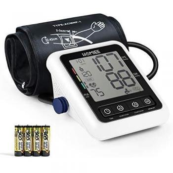 HOMIEE Tensiómetro de Brazo Digital, Monitor de Presión Arterial Digital Automatico con Gran Pantalla LCD, Deteccion de Irregular Arritmia, Memoria 2 * 120