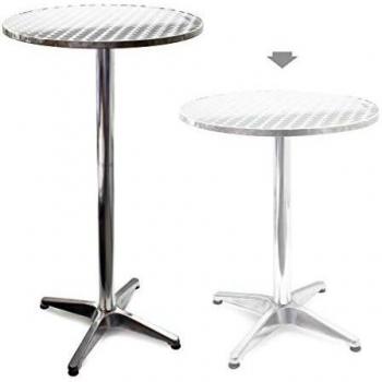 Mesa de Bar Bistro de Aluminio Altura Regulable 70cm o 110cm Ø 60cm Ideal para Exterior y Hostelería