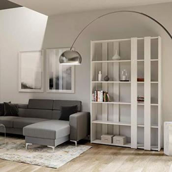 Librería de Madera Bianco Frassino 120x204 cm con 6 Estantes Fijos - Modelo Kato A Small