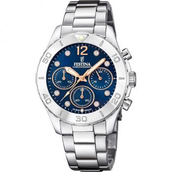 Reloj Festina Boyfriend F20603/3 para Mujer, Caja de Acero Inoxidable 316L Gris Plata, Esfera Azul